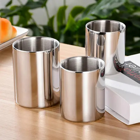 304 Stainless Steel Double Layer Thickened Water Cup Portable Coffee Cup Home Beer Juice Drink Tea Cup Travel Cup Office Cup