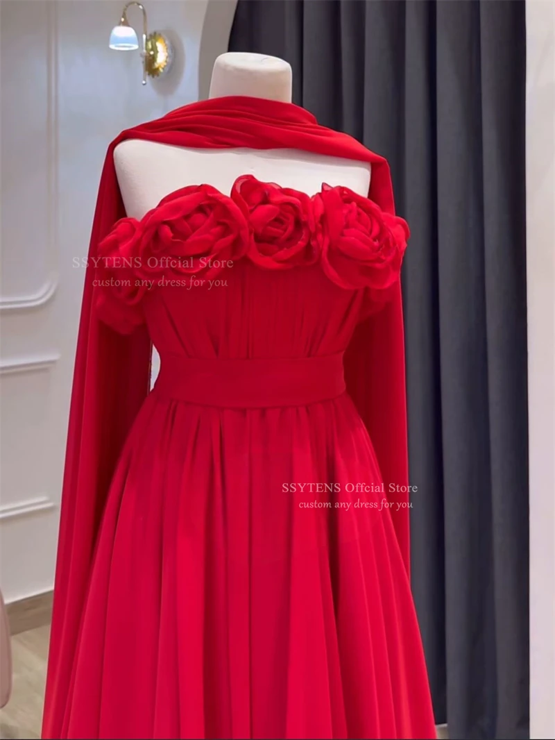 SSYTENS Graceful Red Evening Dresses Saudi Wedding Party Dress Dubai Strapless Prom Gowns Customized Arabic vestidos de festa