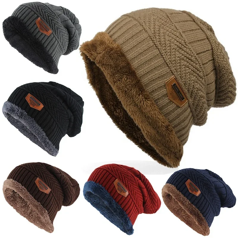 1Pcs Knitted Hat with Circle Scarf for Men Winter Stretchy Cap Thermal with Soft Lining for Ski Indoors Outdoor Sports 6 Colors