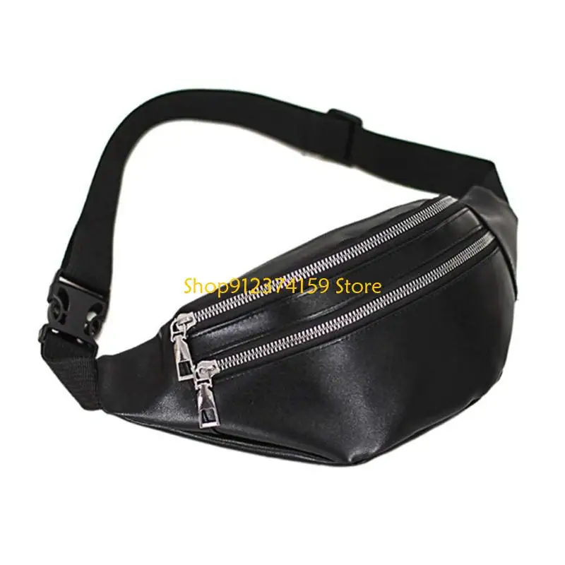 

G5AE Fanny Packs Waist Pack Bag with Zipper Pockets Adjustable Belt PU Leather for Men Women Fashion Travel