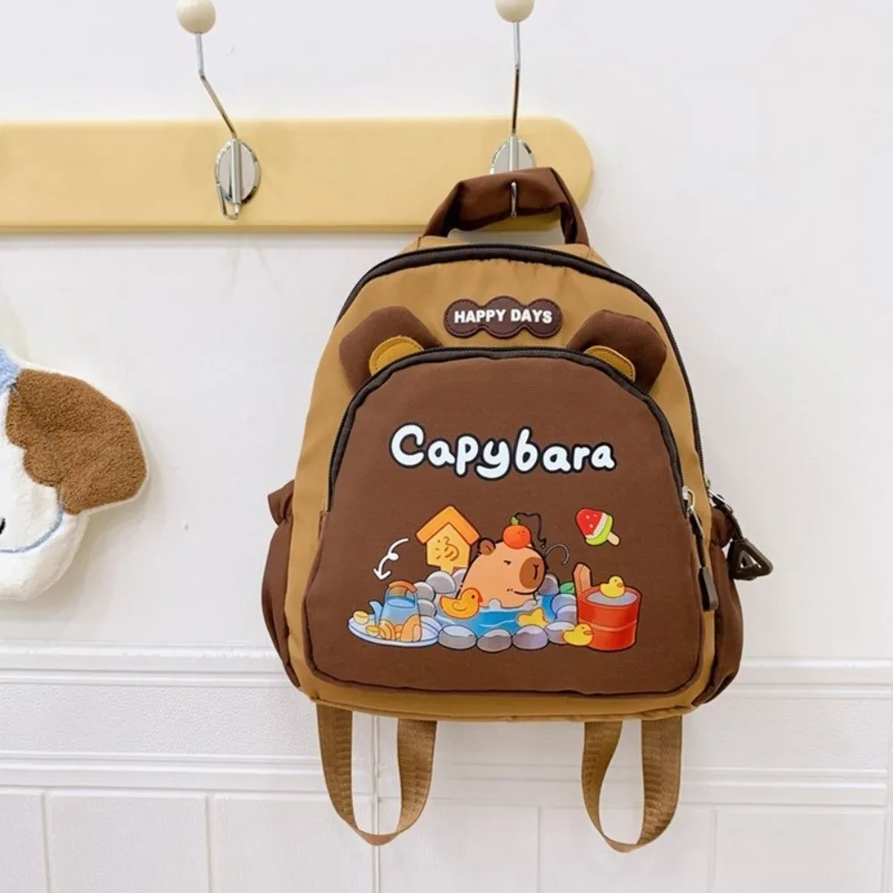 

Kawaii Cartoon Capybara Backpack Nylon Lightweight Capybara School Bag Large Capacity Multi-pockets Kindergarten Backpack