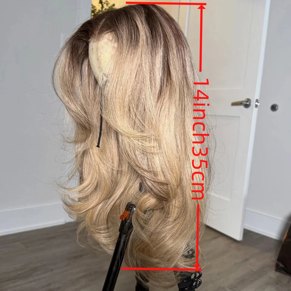 14 Inch Sequined Lace Front Ombre Blond Human Hair Wig