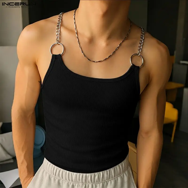 Summer Men's Tank Tops Solid Color O-neck Sleeveless Streetwear Knitted Male Vests Stylish Casual Men Clothes Sexy Tops INCERUN