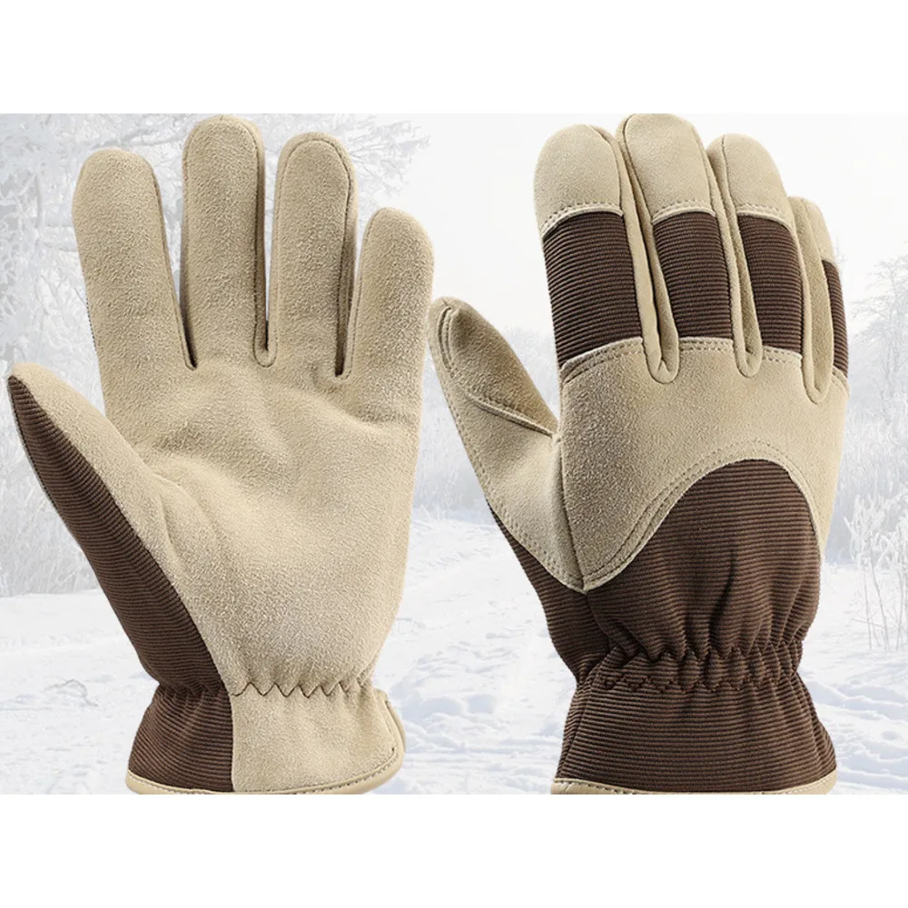 Winter deer skin with thickened velvet, anti slip, wear-resistant, cold resistant, and warm labor protection gloves for_voghion.com