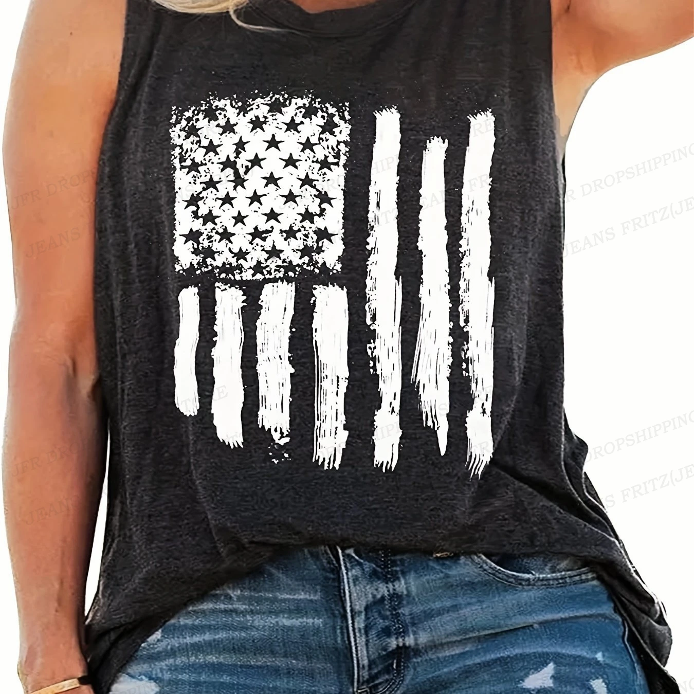 American Flag Print Sleeveless Tank Tops Women\'s Fashion Usa Flag Vest Vintage Tanks Tops Crew Neck Tops Tees Womens Clothing