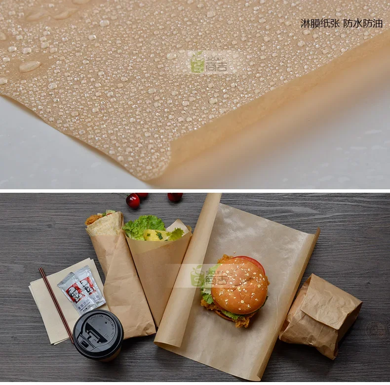 50Pcs/ Lot 39*54cm Brown Bakery PE Greaseproof Kraft Paper Packing Bread Biscuit Chocolate Oil-Proof Party Package Craft Paper