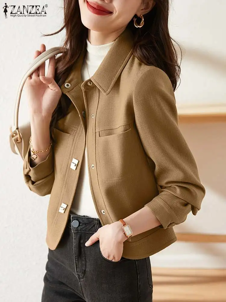 2024 ZANZEA Fashion Spring Lapel Neck Long Sleeve Thin Coats Casual Work Jackets Women Outwear Female Stylish Solid OL Chaqueta