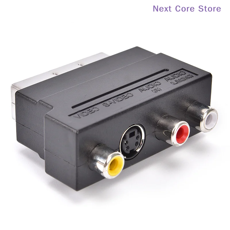 [NC]SCART Adaptor AV Block To 3  Phono Composite S-Video With In/Out Switch GOLD[NC]