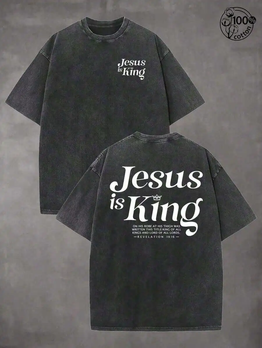 

Mens Cotton Tee With Jesus Print Streetwear Casual Summer Top