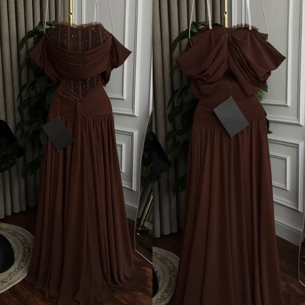 Robes longues personnalisées en mousseline de soie plissée et pailletée, ligne a, épaules dénudées, sur mesure, pour occasions de bal, mode formelle