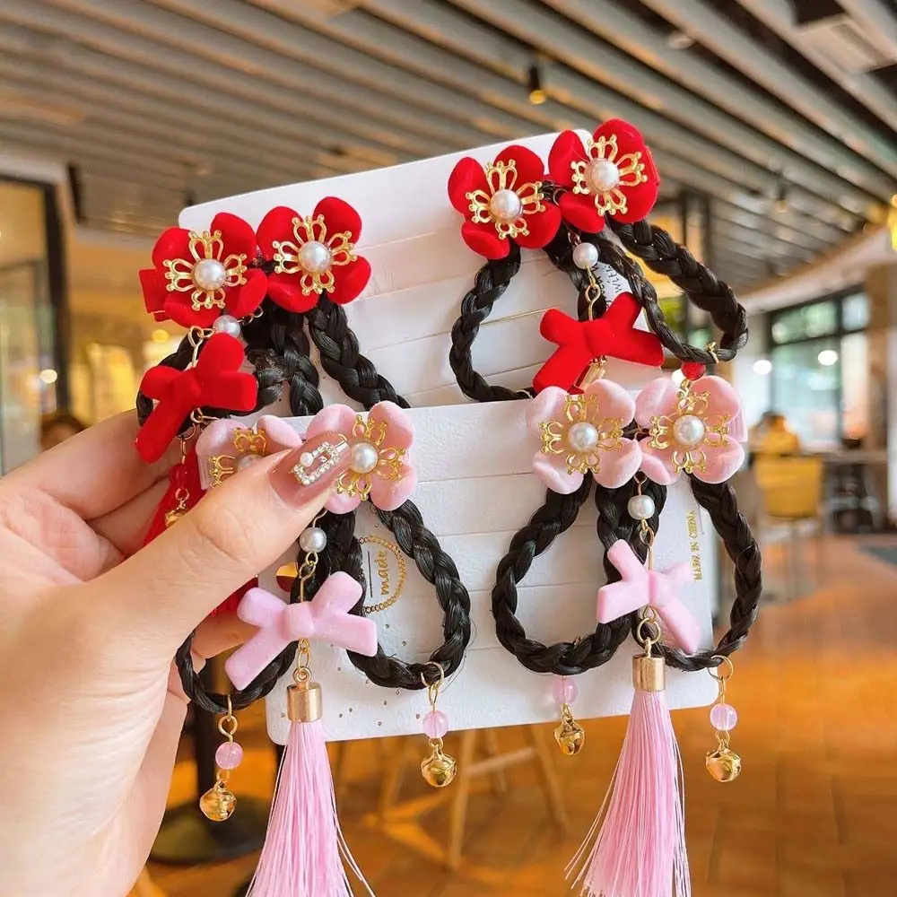 

Bowknot Headdress Tassels Barrettes Flowers Hairpins Children Wigs Hairpins Kids Chinese Hair Clips Chinese New Year Hairpins