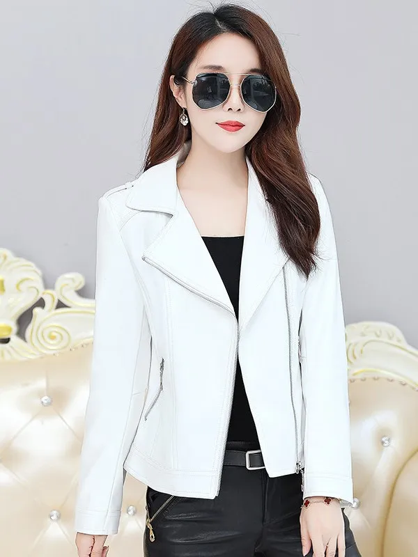 

Spring Autumn 2025 Women's Slim Fit Cotton Lined Genuine Leather Jaet ort Korean Sle Faionable Outerwear Coat
