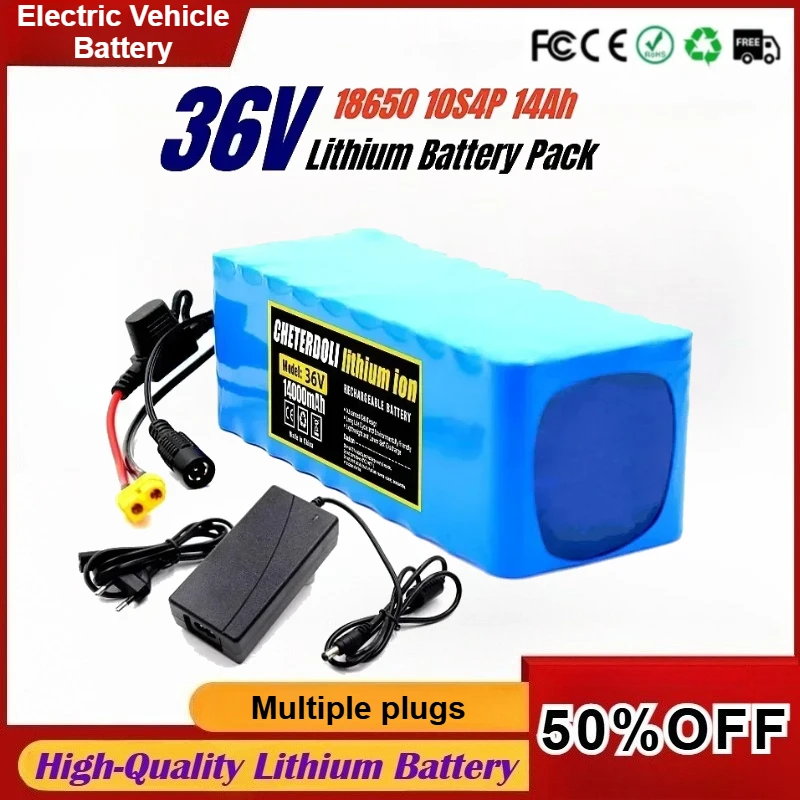 

36V 14Ah Battery 18650 10S4P 500W High Power Batteries 42V 14000mAh with BMS Protection+Charger