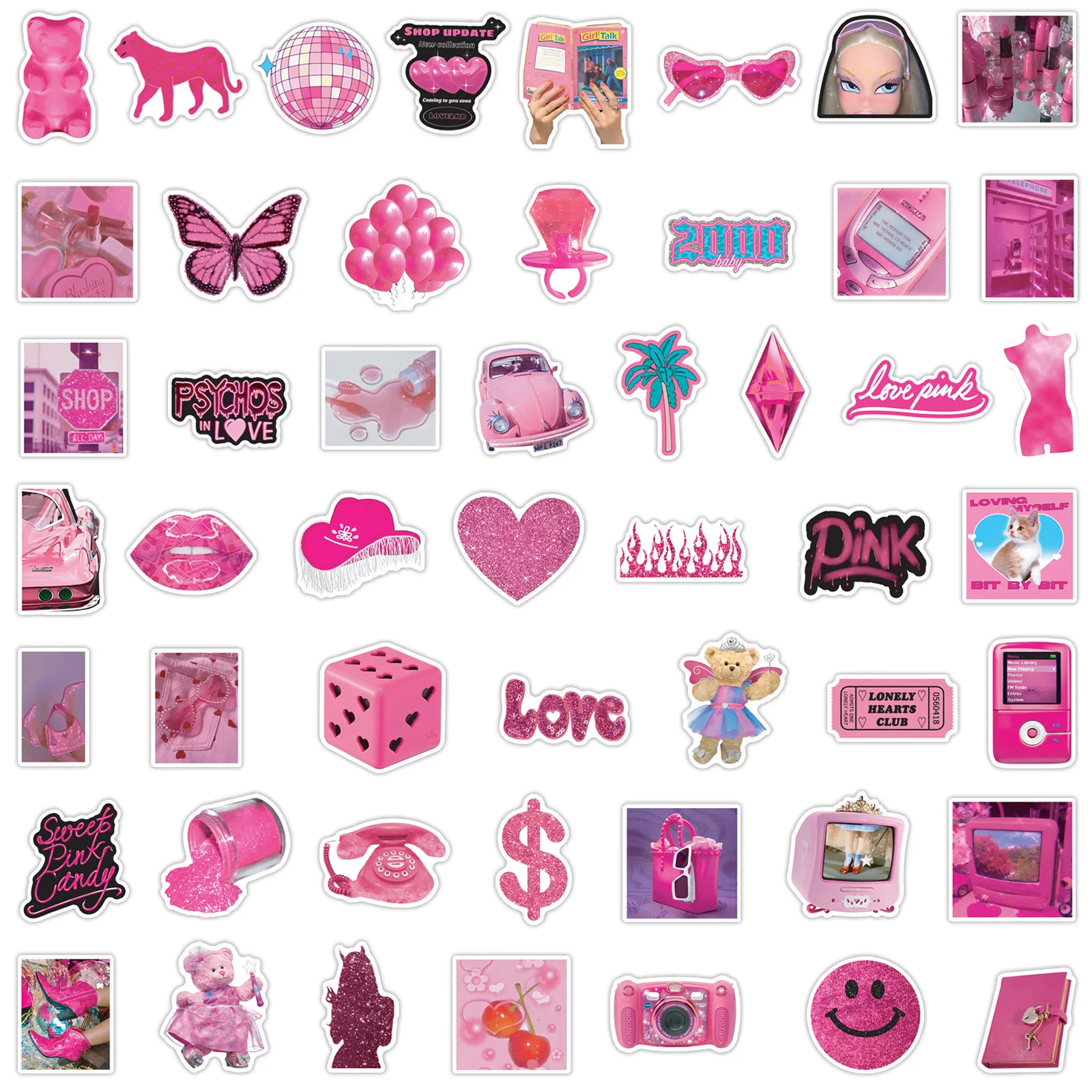 50/100 Pcs Ins Style Fresh Pink Mix Stickers for Notebook Suitcase Cup Phone Helmet Eco Removable Decals