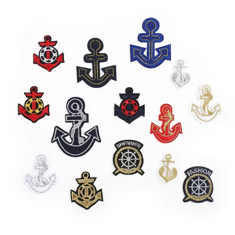 50pcs/Lot Luxury Embroidery Patch Voyage Anchor Compass Gold Silver Blue Hat Clothing Decoration Accessory Craft Diy Applique