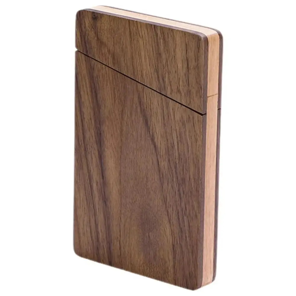 Thin Walnut Business Card Holder Solid Wood Large Capacity Business Card Storage Box Pocket Size Portable Wooden Card Case
