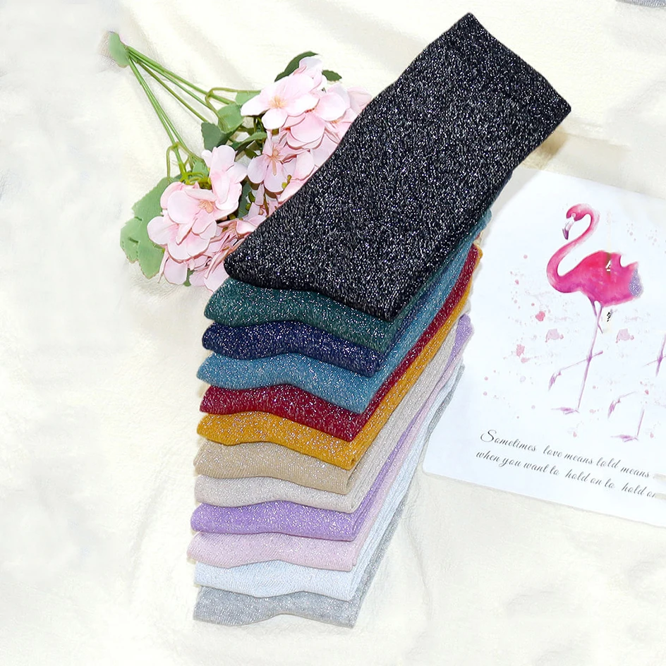 Harajuku Glitter Socks Women Colourful Filigree Loose Socks Cotton Shiny Gold Silver Silk Stockings Fashion Bright Sequin Socks