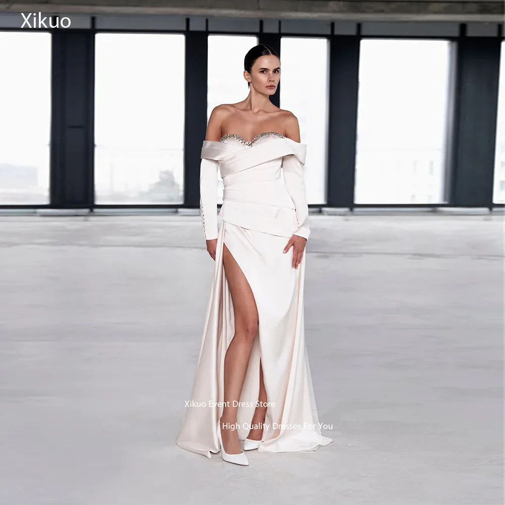 Xikuo Crystal Trimme Scollatura Abiti da sera Increspato Abito per party di matrimonio Spacco laterale alto Abiti De Boda Para Fiestas Personalizzato