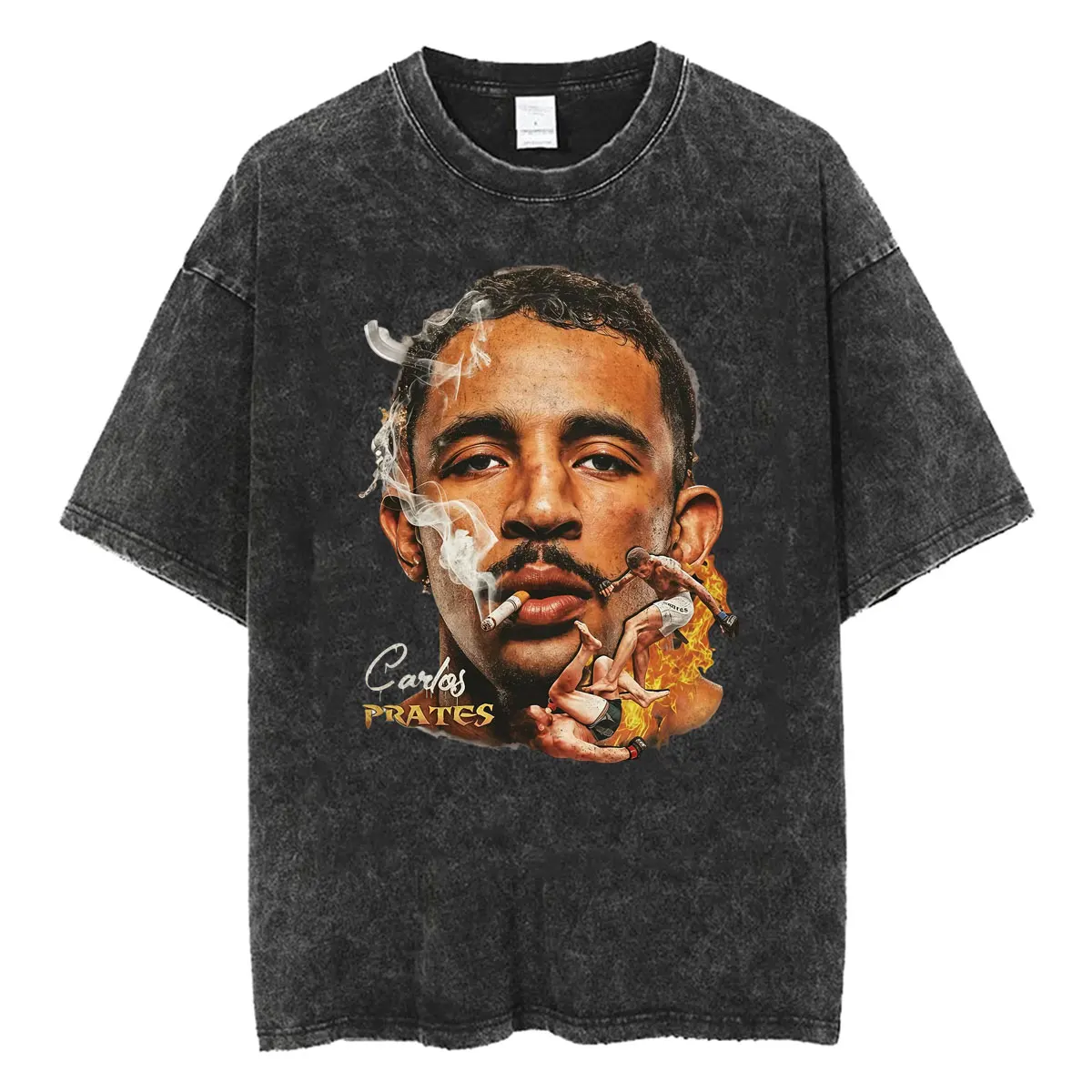 Vintage Washed Carlos Prates The Smoker The Nightmare Funny T Shirts Men Women Fashion Gothic Oversized Loose T-shirt Streetwear