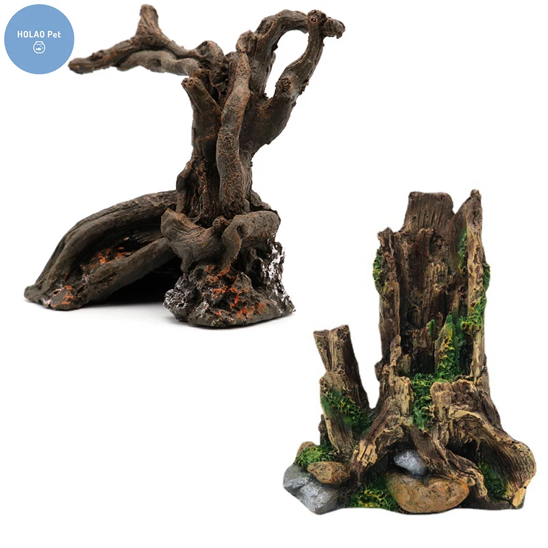 Resin Moss Driftwood Ornaments Fish Tank Decoration Aquarium Accessories Sink Wood Tree Fishbowl Jellyfish Carp Reptile Animals