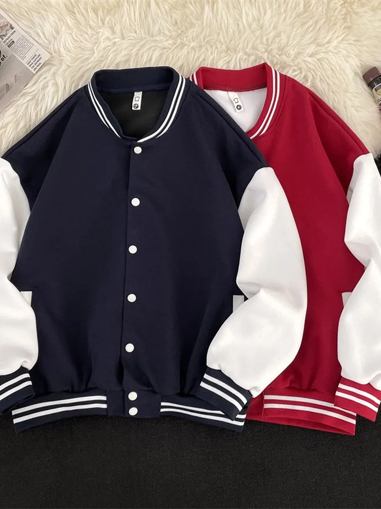 Retro American Splice Color Baseball Jacket Men's Casual Spring Autumn Top Trendy Brand Couple's Casual Jacket
