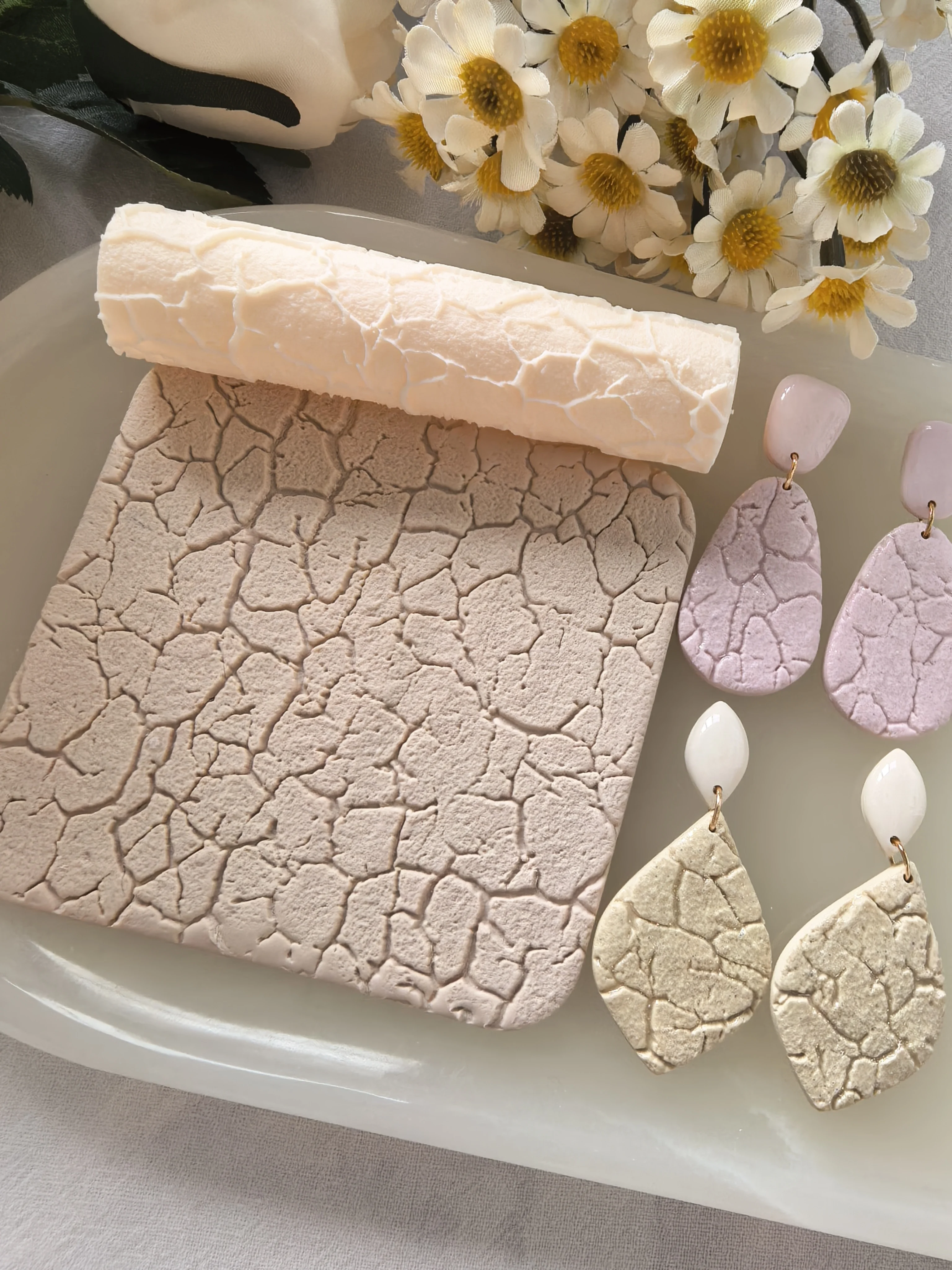 Polymer Clay Irregular Cracks Texture Roller, Pottery Stamps for Polymer Clay Earrings Jewelry, Embossing Pottery Texture Roller