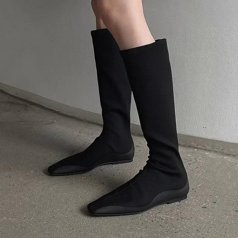 Shoes for Women 2024 Autumn New Black Simple Women's Elastic Boots Lightweight and Comfortable High Rider Boots Botas De Mujer