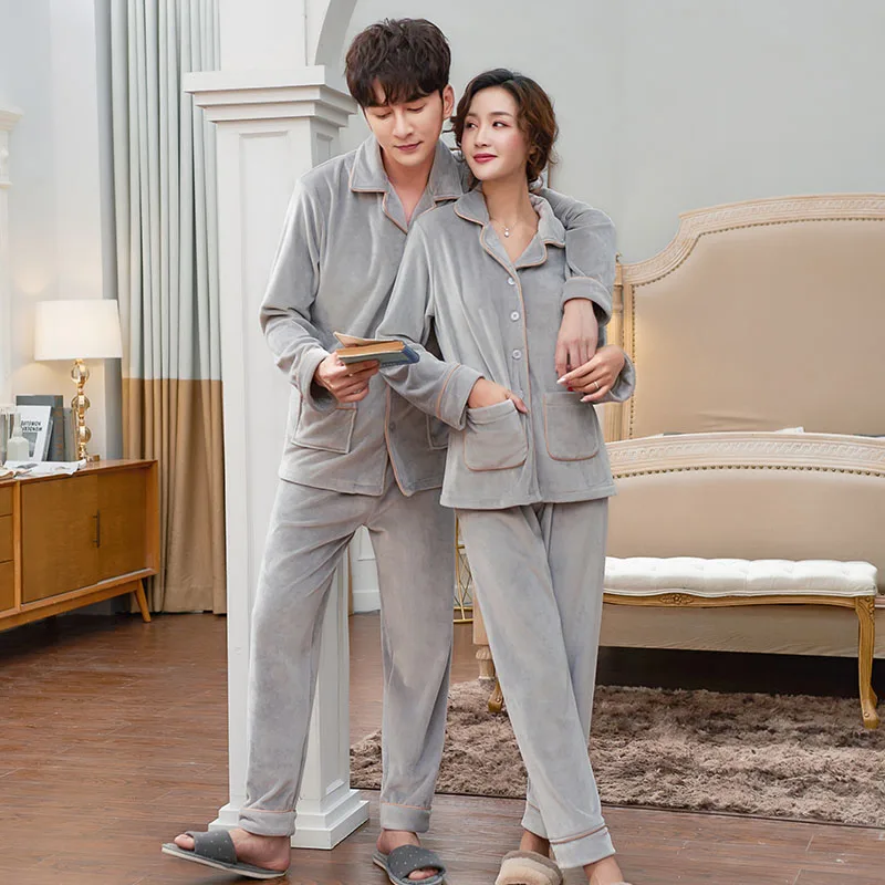 Big Yards 3XL Winter Warm Soft Island Fleece Pajamas Couples Long-sleeve Sleepwear Pijama Mujer Homme Nightwear Cardigan Pyjamas