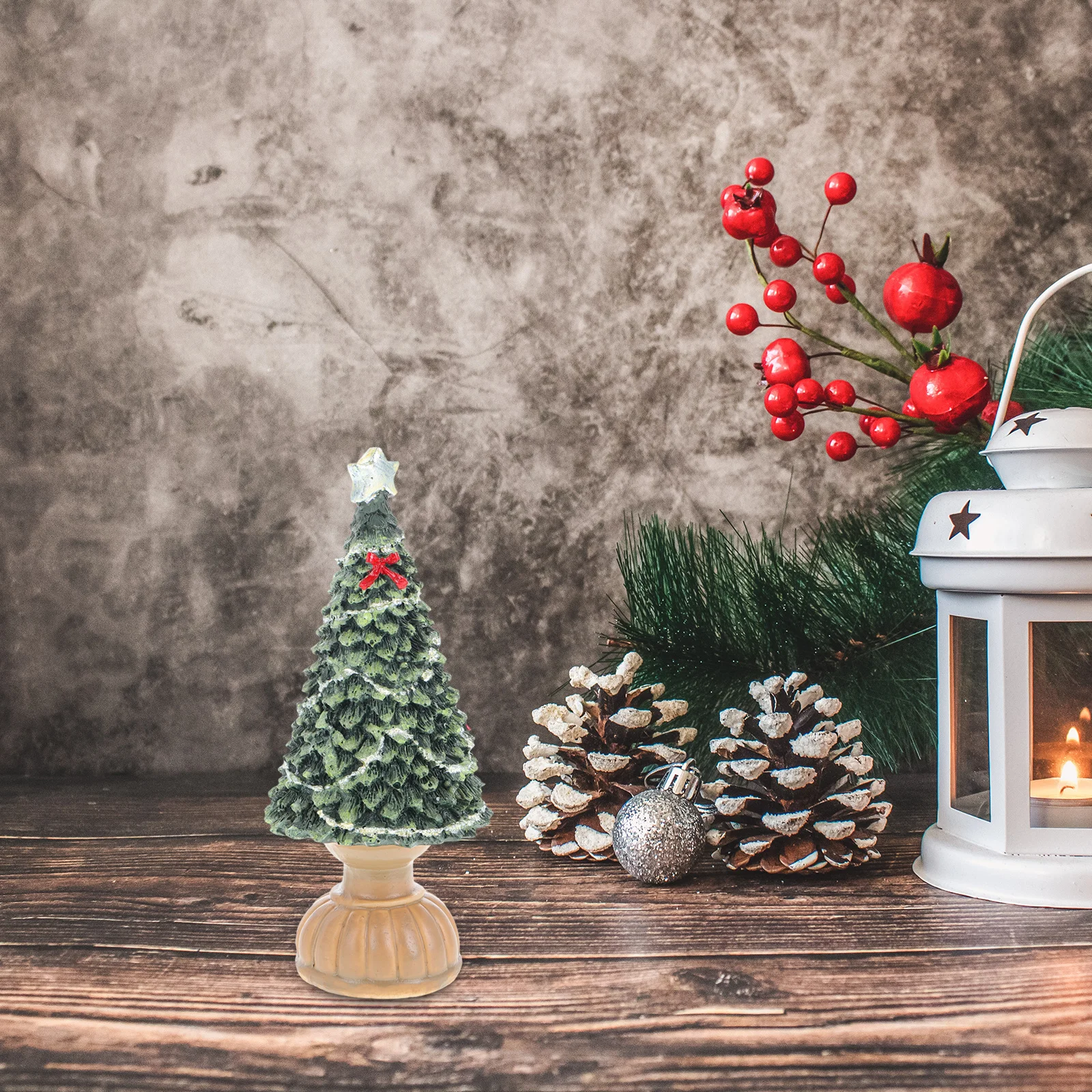 

1pcs Mini Christmas Tree Decoration Resin Desktop Holiday Ornament Tabletop Xmas Decor Small Pine Figure Craft Gift