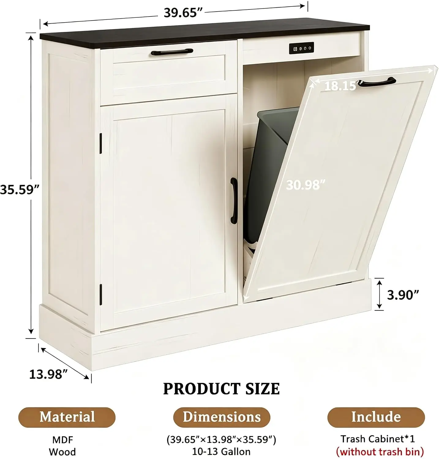 Double Tilt Out Trash Can Cabinet with Deodorizing Function, Off-White, Customized