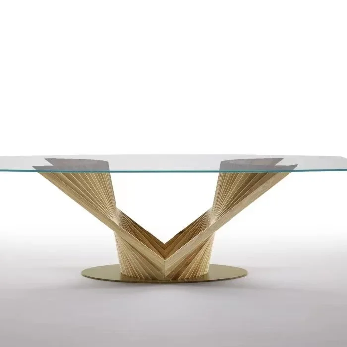 

Designer Dining Table Stainless Steel Base High-end Restaurant Luxury Tempered Glass Tabletop