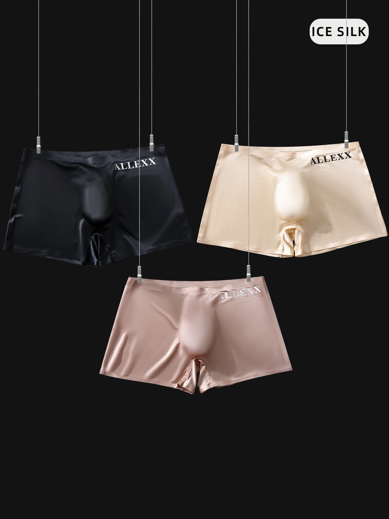 3D Stereoscopic Sexy Letter Print Transparent Thin Ice Silk Briefs Seamless Men's Underwear Shorts Quatre-Quart Flat Angle Pants
