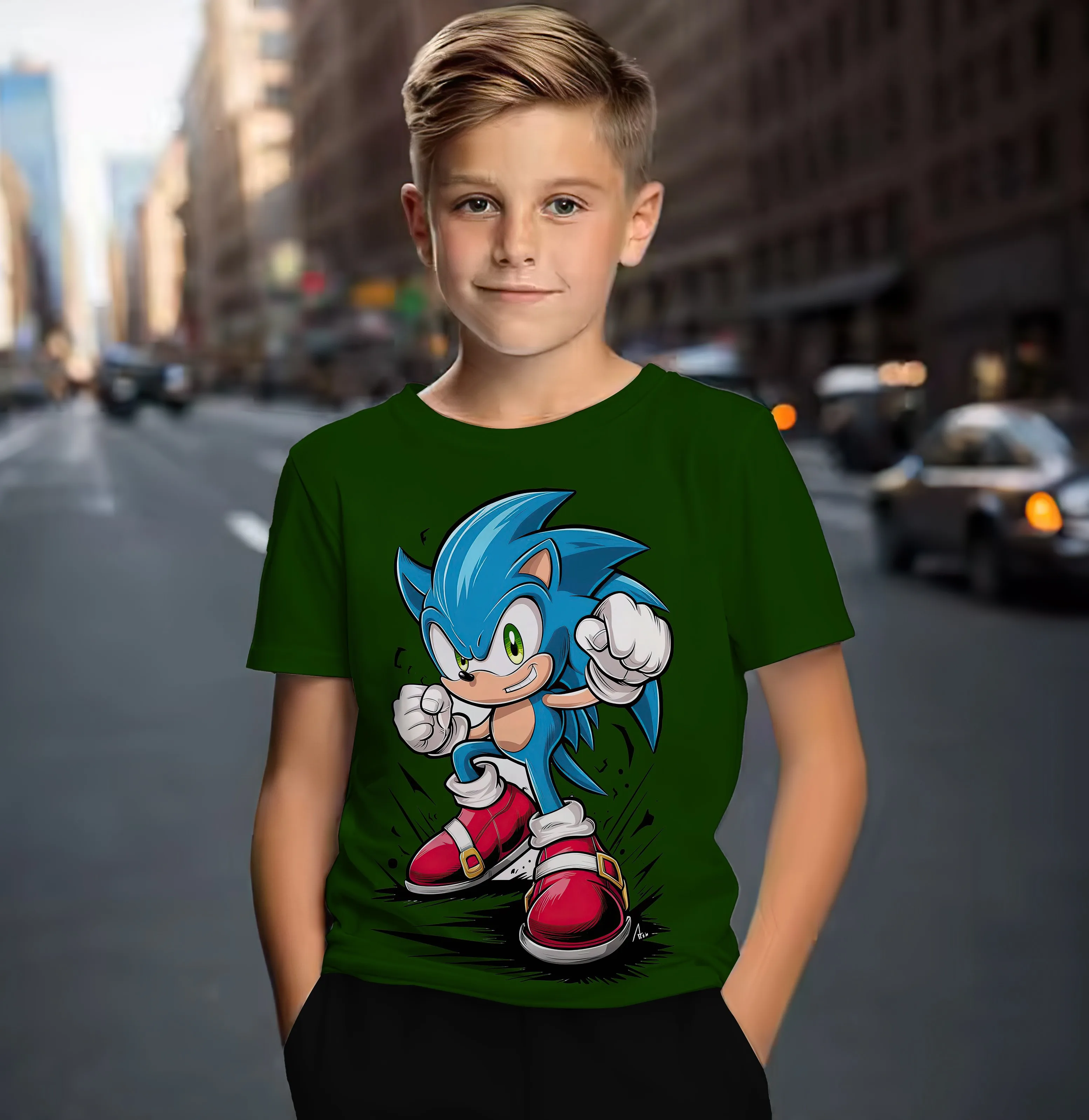 2024 New Summer Sonic Cartoon Boys' Clothing Children's 3D Printed T-shirt Boys Sonic Top T-shirt Summer Quick Drying Short Slee