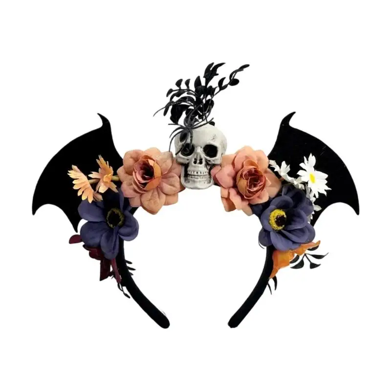 

39BB Nonwoven Fabric Halloween Headwear With Spooky Bat And Skeleton Detail
