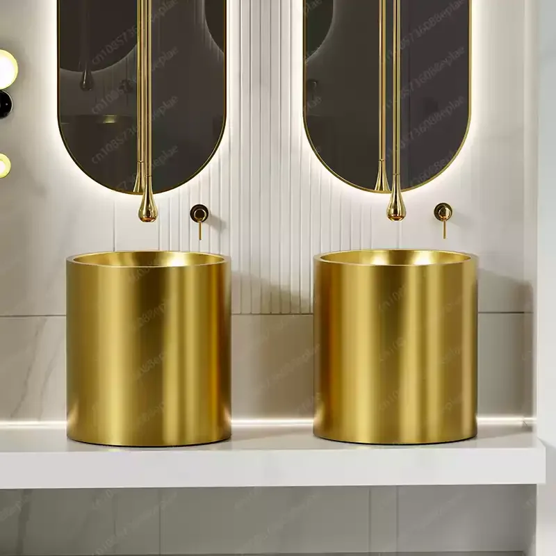 Gold stainless steel column basin upper bathroom floor wash installation floor wash
