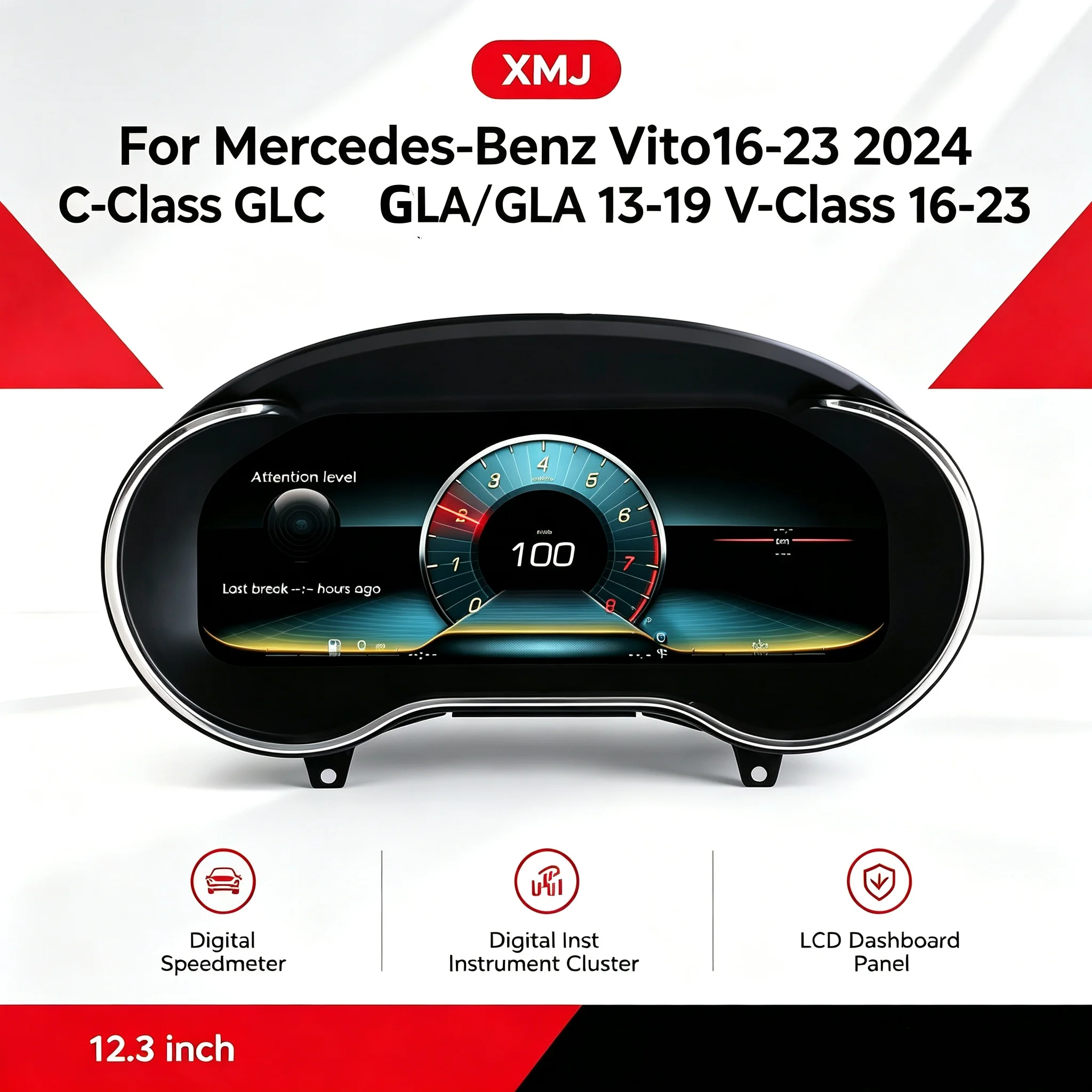 LCD Digital Cluster For Mercedes-Benz Vito16-23 24 C-Class GLC 15-19 CLA/GLA 13-19 V-Class16-23 Carplay Instrument Panel Cockpit