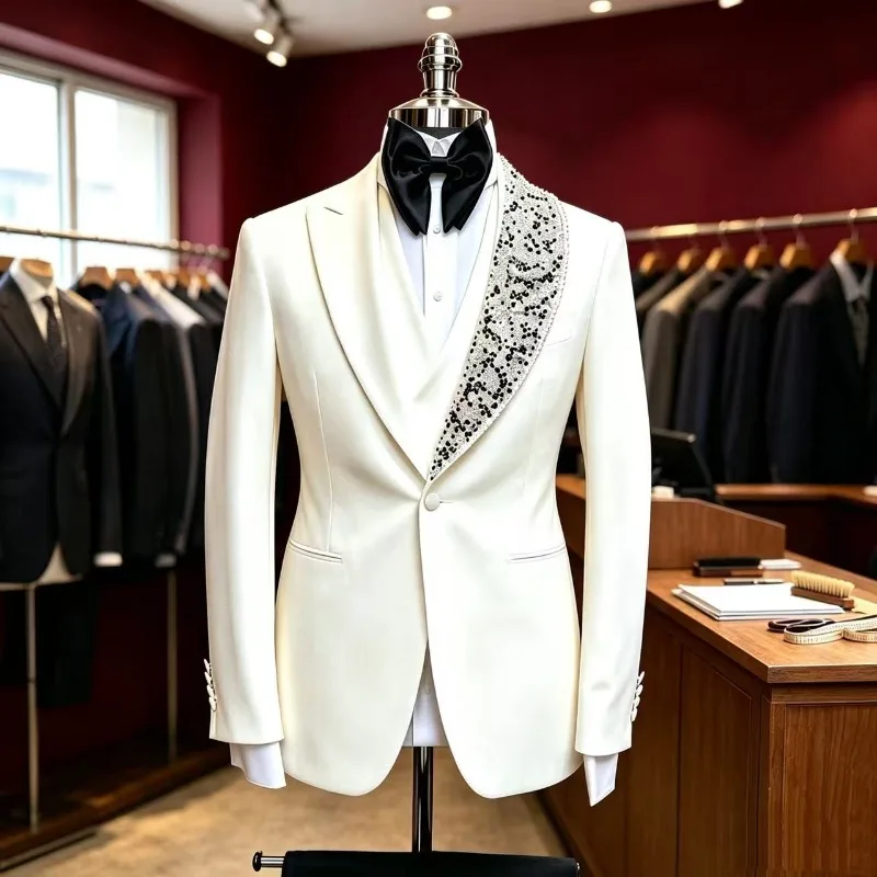 Beaded Wedding Suits for Men Prom Party 3Pcs Groom Tuxedo Custom Made Luxury Slim Fit Fashion Separates Jacket Vest Pants 2026
