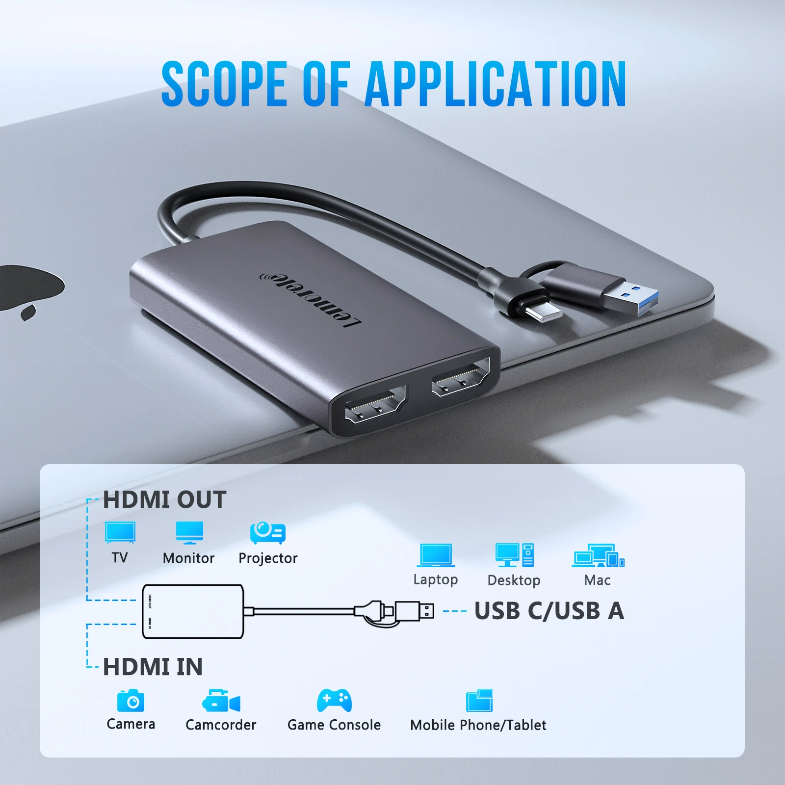 Lemorele Video Capture Card 4K HDMI-Compatible to USB A/C Recording Card with 4K Loop Out for Switch Xbox PS4/5 Live Streaming