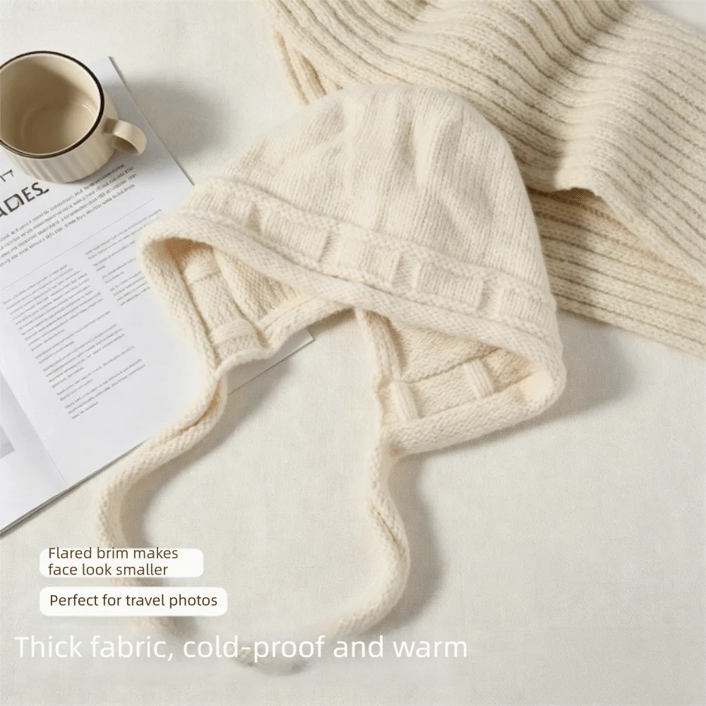 Fashion Solid Color Winter Knitted Hat Anti-cold Ear Protection Hat Ear Flap Thickened Pullover Hat Outdoor 4