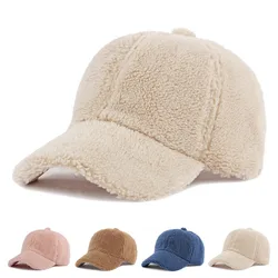 New Winter Women Baseball Cap Men Artificial Lamb Wool Duck Tongue Hats Plush Thickened Warm Fashion Solid Velvet Sunshade Hat