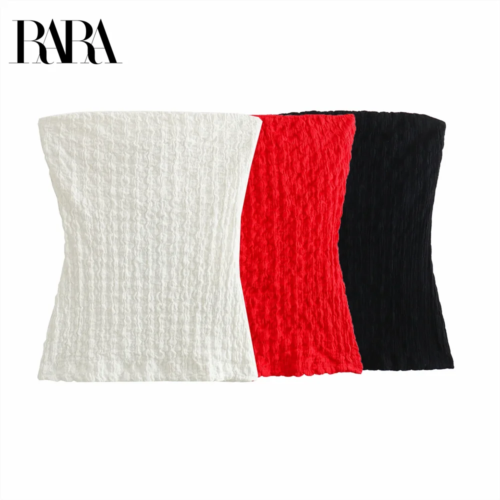 

2025 RARA Women's Textured Strapless Tops in White Red and Black for a Trendy and Stylish Appearance