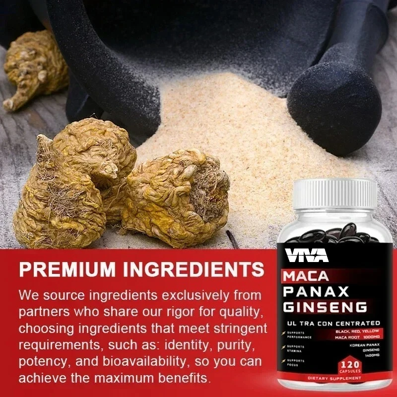 Maca Ginseng Capsules - Builds Muscle Mass, Improve Mood, Regulate Hormones, and Boost Physical Energy