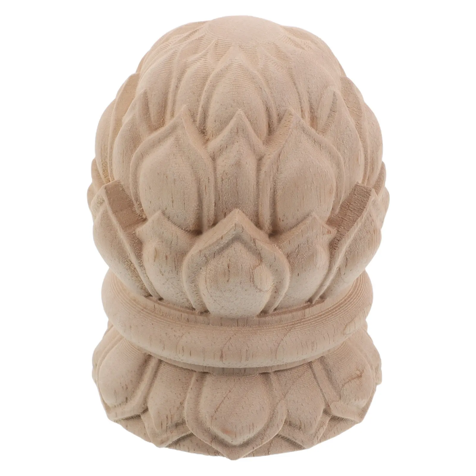 Wood Staircase Fence Finial Lotus Carved Topper Unfinished Wood Baluster Cap Decorative Post Railings Ornament Beige