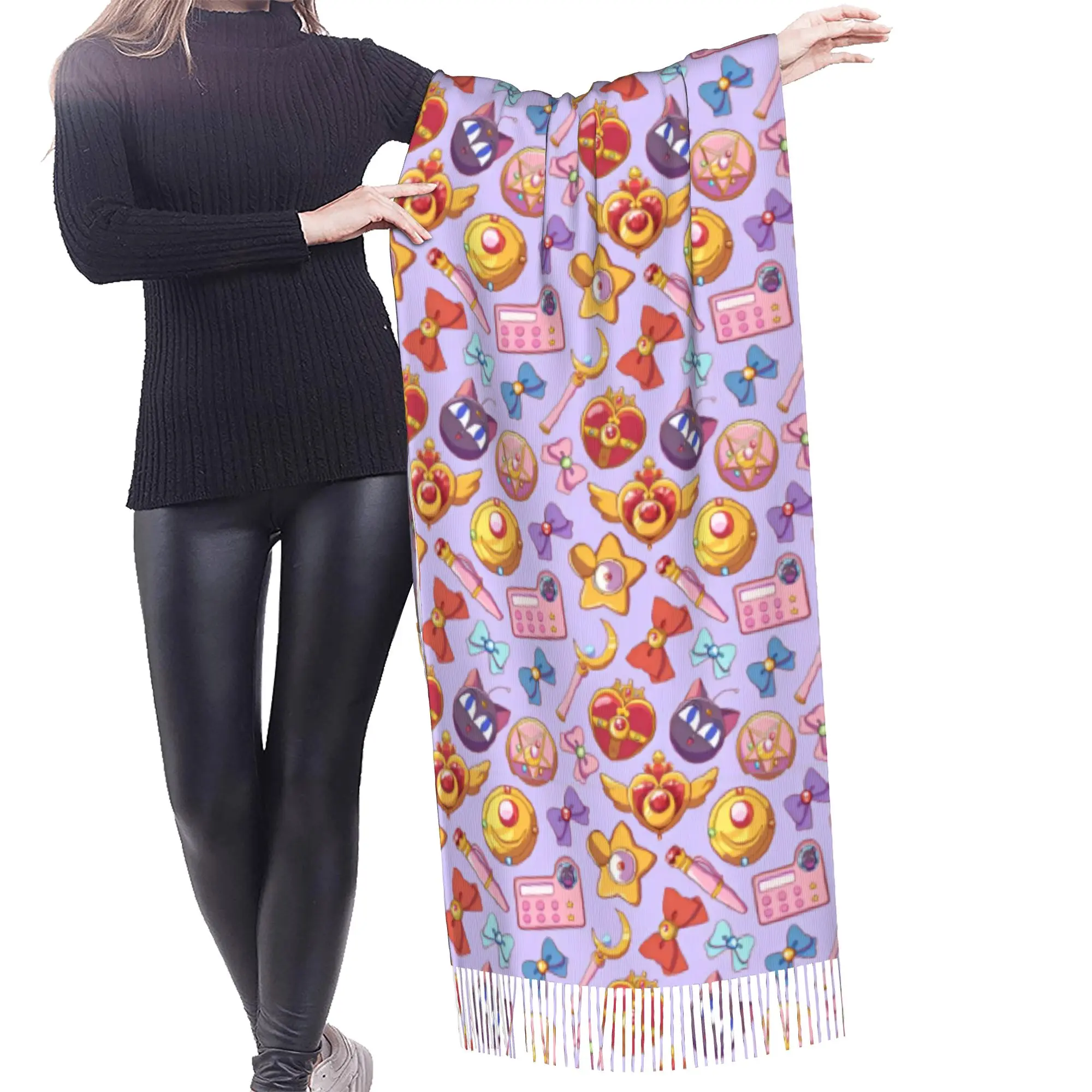 Customized Printed Sailored Manga Anime Mooned Scarf Women Men Winter Warm Scarves Usagi Tsukino Shawls Wraps