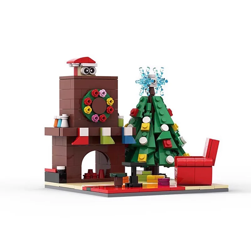 Medieval Furniture Dining Table Fireplace XMAS Tree Building Block Figure Home Kitchen Mini Brick Model Toy Kids CHristmas Gift