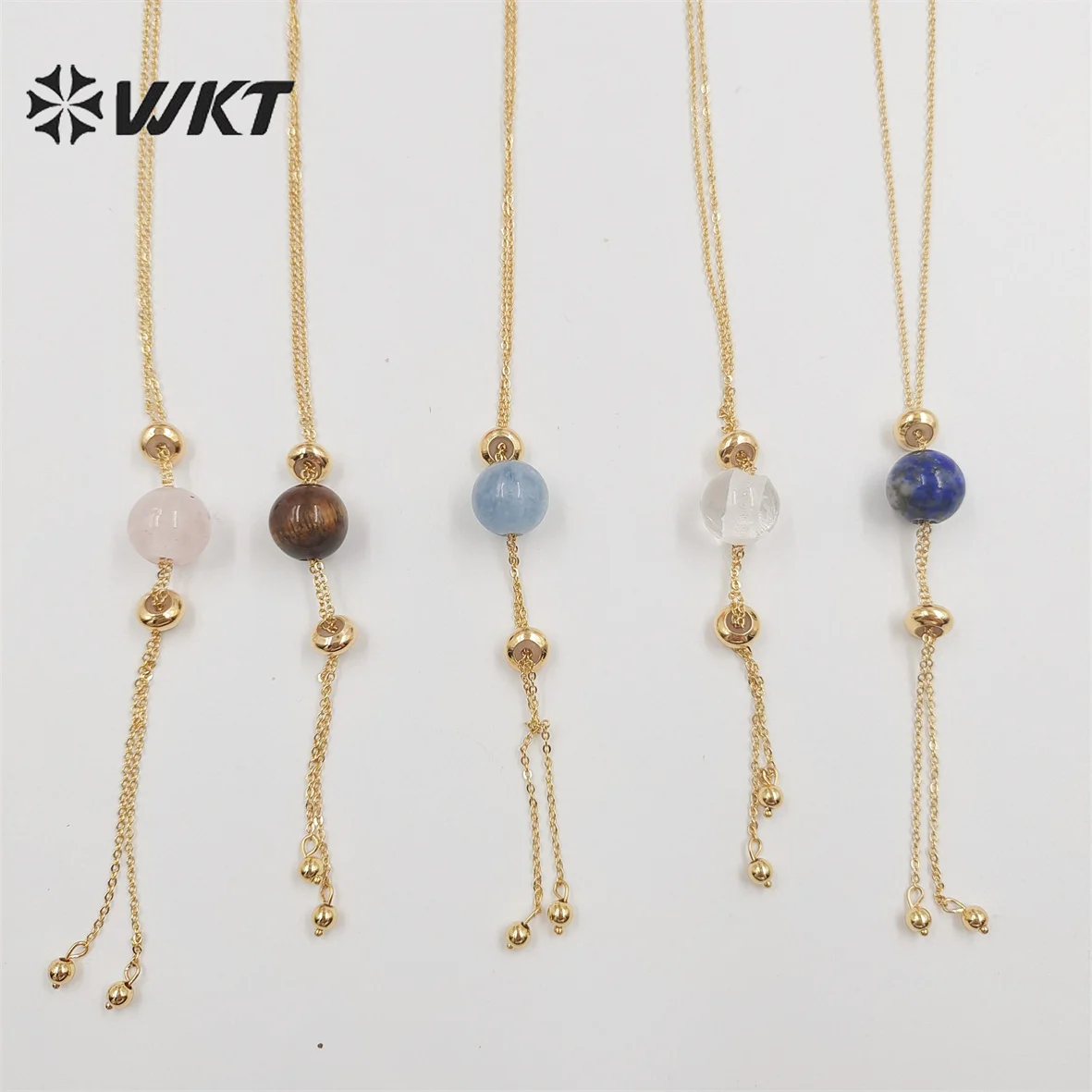 

WT-N1387 Wholesale fashion gold chain Lariate Y shape round ball stone necklace charming lady trendy office necklace in adjust