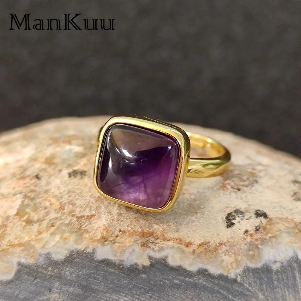 

mankuu fashion plated natural healing crystal stone jade amethyst labradorite rose quartz gemstone rings for women gifts