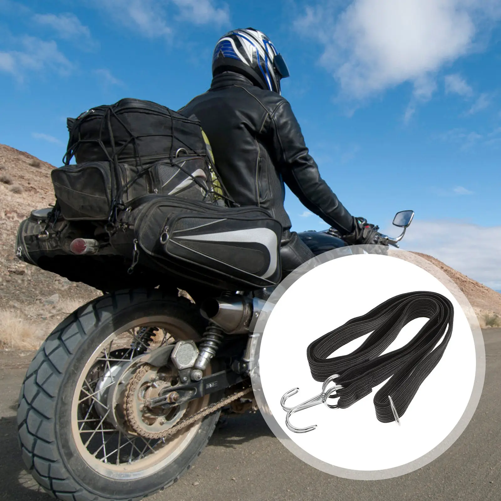 2Pcs Cargo Binding Belt Elastic Luggage Fastening Strap High Strength Carbon Steel Hook Bike Motorcycle Truck Elastic Bike