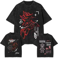 Camiseta lavada de erizo de sombras japonesas para hombre, camisetas Retro de algodón Y2K, camisetas de moda con cuello redondo de verano, camisetas estampadas de gran tamaño
