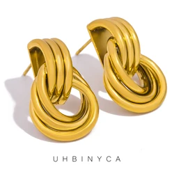 Statement Stainless Steel Twisted Drop Dangle Earrings for Women Gold Color Geometric Round Long Knot Earring Trendy Jewelry